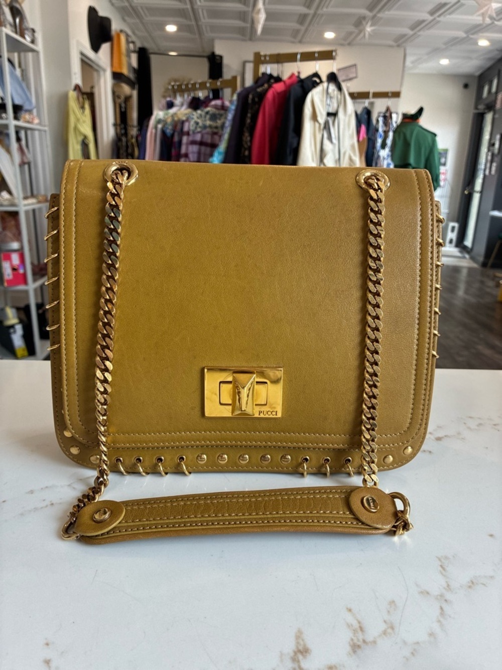 Emilio Pucci Red Structured Dome Tote with Gold Hardware